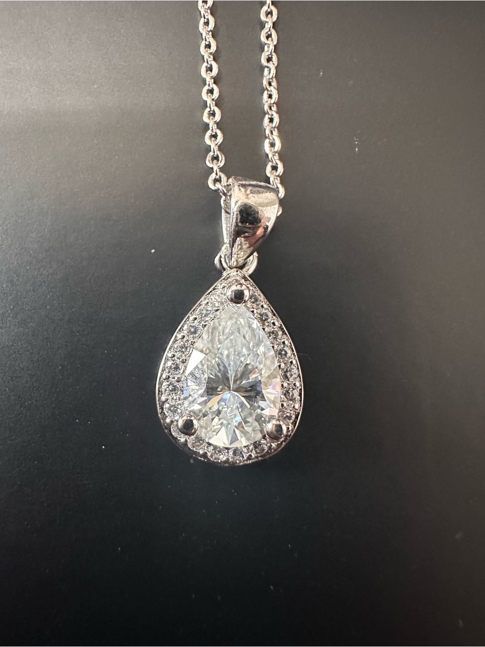 Moissanite 1.5 Ct. Tear Drop Necklace 925 Silver. 20” Chain with GRA COA